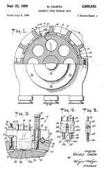 Il tamburo magnetico della II CEP, brevetto Olivetti, la sezione trasversale e i dettagli delle testine di lettura/scrittura