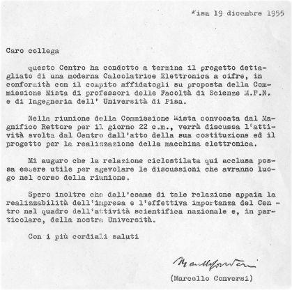 dicembre, Conversi annuncia che il piano per costruire la calcolatrice è stato definito