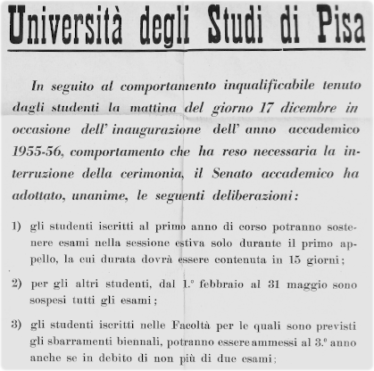 dicembre, i provvedimenti dopo le manifestazioni all’inaugurazione dell’a.a.