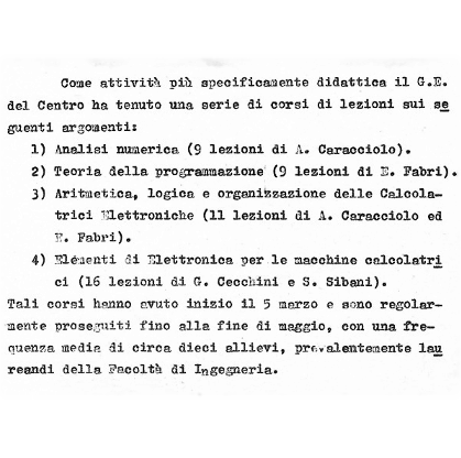 marzo, i primi corsi sui calcolatori elettronici tenuti dal CSCE